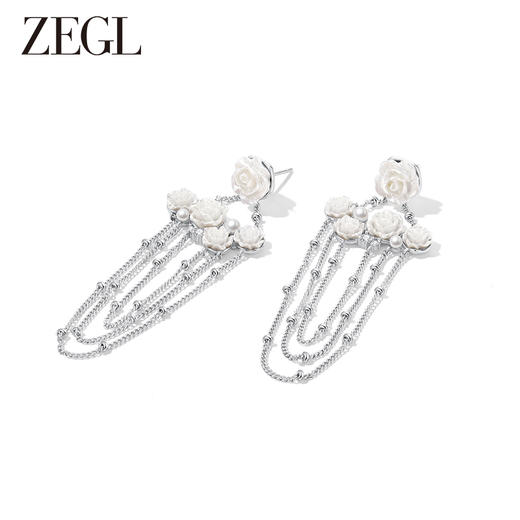 ZEGL设计师冰透玫瑰系列长款流苏耳环女气质耳钉925银针树脂耳饰 商品图1