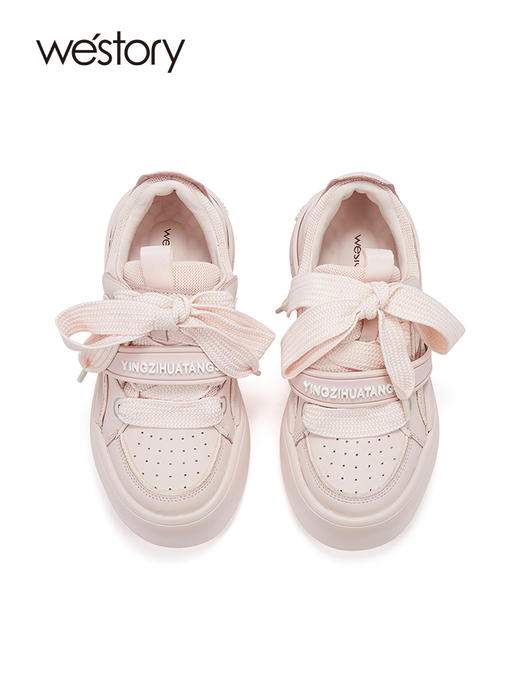 westory2023春夏新款百搭厚底小白鞋商场同款真皮松糕板鞋女55901 商品图2