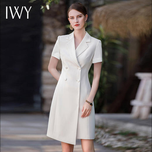 IWY/正式场合职业连衣裙女气质高端米色西装裙工作服收腰显瘦西服套裙Q952+D0053 商品图1