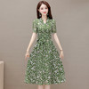 DD-时尚绿色印花连衣裙2023年新款女装系带收腰裙中长款短袖A字裙 商品缩略图5