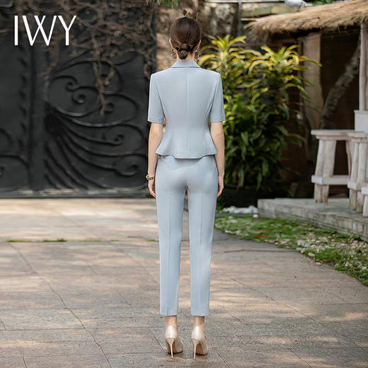 IWY/夏季短袖西装套装女修身薄款高端气质蓝色职场正装办公室OLCP1825 商品图4
