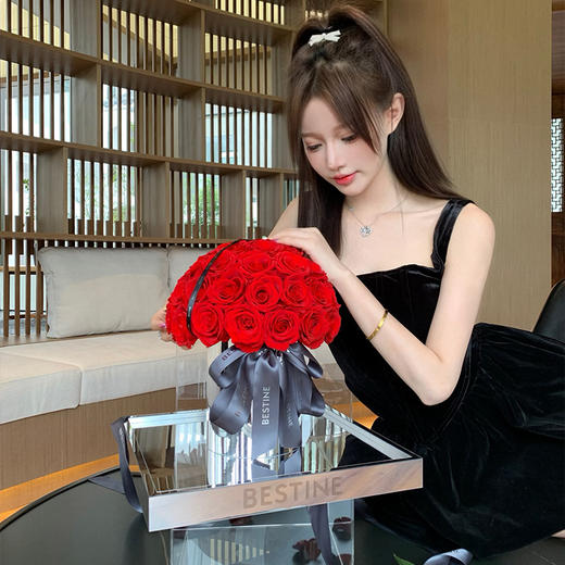 VBEINGS花语 永生花 超大抱抱桶花球 永生花玫瑰花花束礼盒送女生日礼物摆件 商品图2