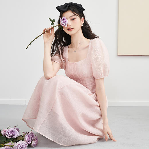 西遇法式连衣裙女新款方领收腰中长款茶歇温柔系公主裙D0030293 商品图4