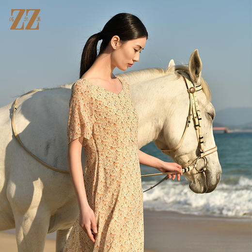 佐尔美夏季新款 优雅气质100桑蚕丝真丝小碎花连衣裙女E32LS64 商品图2