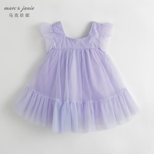 马克珍妮新款夏装 女童方领花边袖蓬蓬网纱连衣裙230980 商品图2