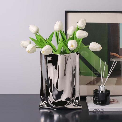 【家居饰品】-创意电镀银色陶瓷花瓶仿真花装饰品 商品图1