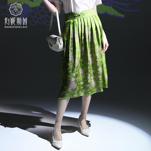 千年情话—梁祝草桥结拜青璨色牡丹提花纹半裙 2B40010 商品图0