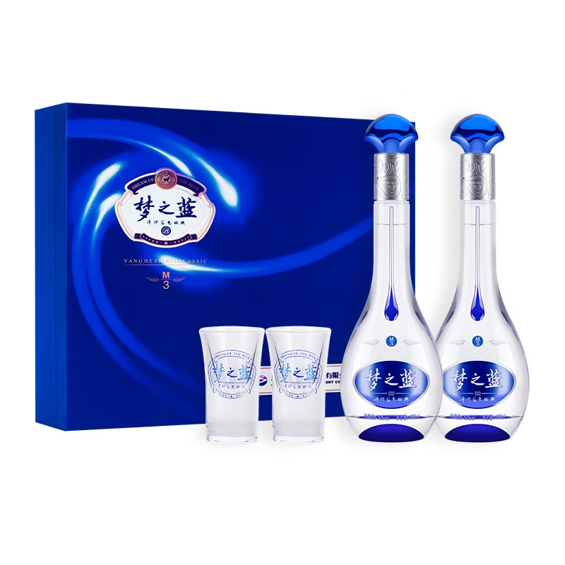 【单瓶360】洋河梦之蓝M3    52度500ml*2瓶 礼盒装 500ml*2*4 整箱装 （赠礼品袋）