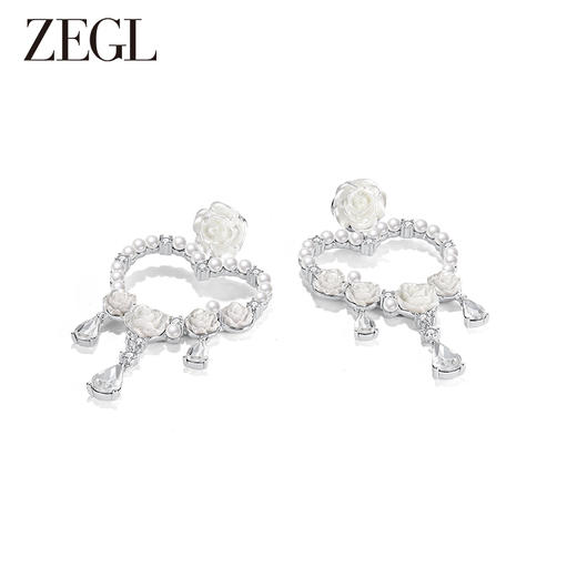 ZEGL设计师冰透玫瑰系列爱心花朵耳环女法式夏天耳钉925银针耳饰 商品图0