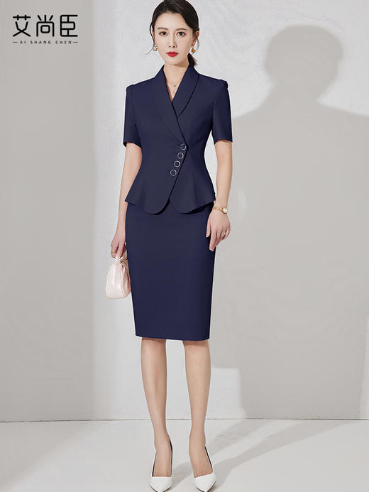 艾尚臣夏季新款职业装西服套装女收腰时尚修身短袖工装销售经理薄 商品图2