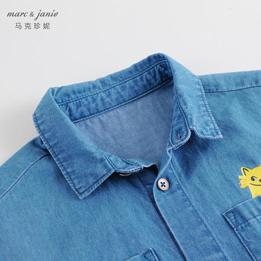 马克珍妮夏装新款 男童猫咪涂鸦纯棉牛仔短袖衬衫230852 商品图2