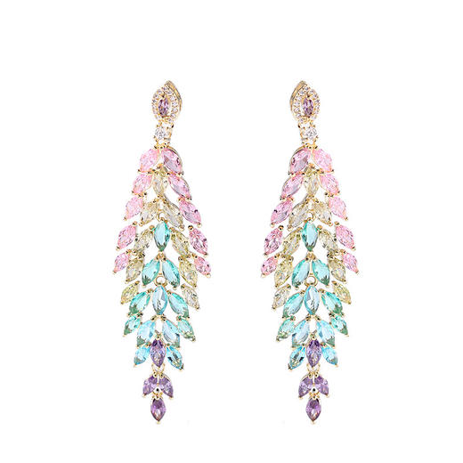 欧美复古流苏炫彩锆石巴洛克耳坠LY 商品图4