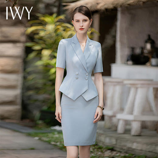 IWY/夏季新款蓝色西装套装女时尚休闲收腰半裙职业装美容院工作服CS1825 商品图3