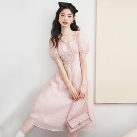 西遇法式连衣裙女新款方领收腰中长款茶歇温柔系公主裙D0030293