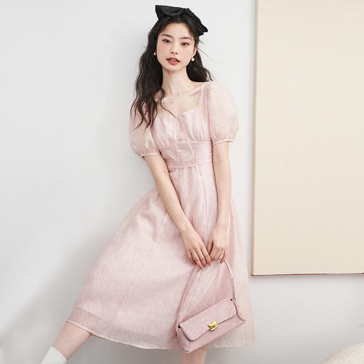 西遇法式连衣裙女新款方领收腰中长款茶歇温柔系公主裙D0030293 商品图0