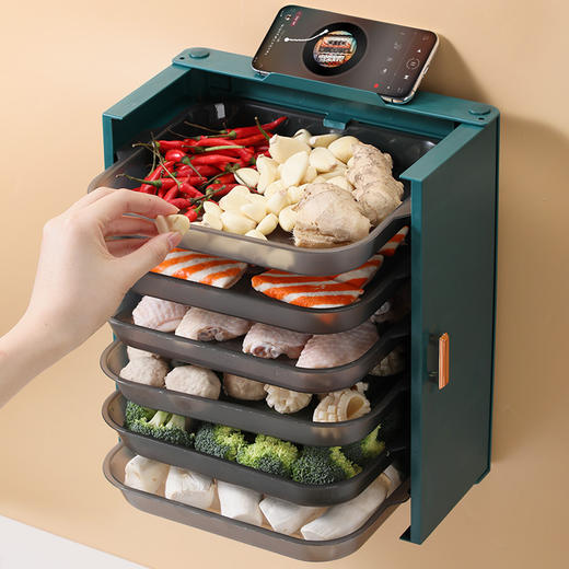 「多层折叠！可壁挂」备菜架挂壁免打孔折叠菜架 多功能厨房用品置物架家用火锅盘配菜盘收纳整理 商品图2