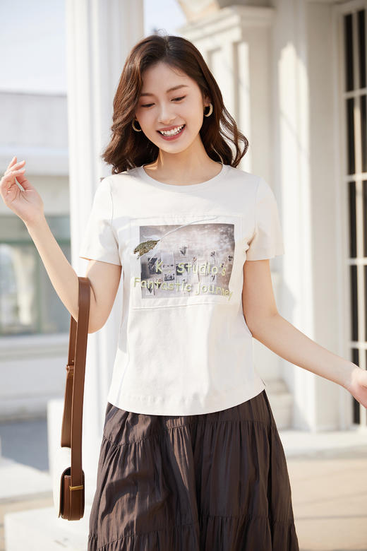 奇威 象牙白印花图案T恤0DB00206 商品图8