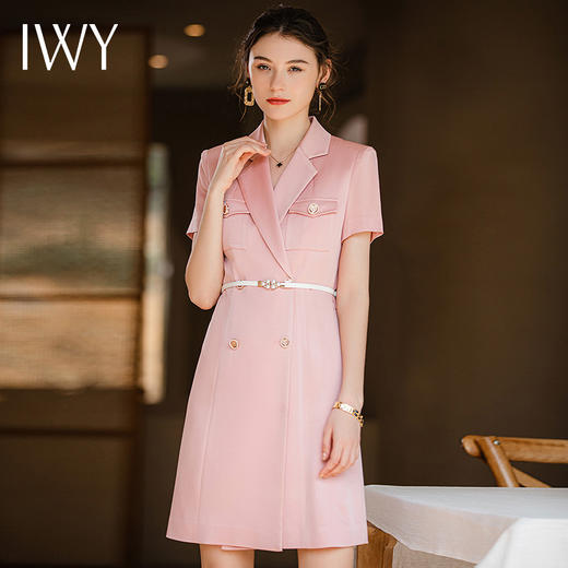 IWY/夏季新款粉色职业西装连衣裙女名媛气质腰带修身办公室OL正装Q905 商品图1