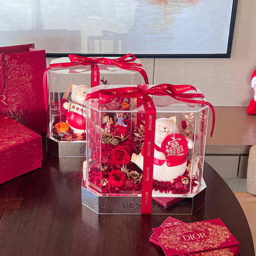 VBEINGS花语 永生花 招财猫 开业乔迁礼物 玫瑰摆件招财猫前台装饰摆件 商品图3