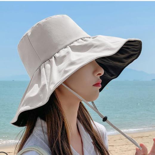 夏季遮阳帽女黑胶新款，百搭全顶遮脸渔夫帽出游太阳帽XYD-黑胶渔夫 商品图2