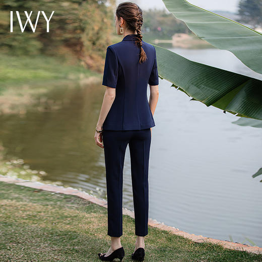 IWY/藏青色短袖职业西装套装女夏季薄款气质上班时尚休闲高端工作服女CPS1798 商品图4
