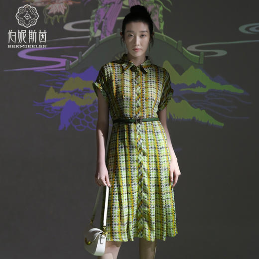 千年情话—梁祝草桥结拜翠缥千鸟格立领连衣裙2S60035 商品图0