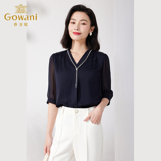 乔万尼真丝衬衫20mm重磅桑蚕丝V领上衣ET2C211 商品图3