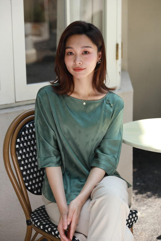 火桐hooton新中式圆领盘扣国风中袖真丝衬衫778245 商品图1