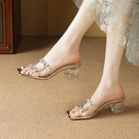 清新优雅，水钻亮片水晶跟凉拖YD-1151
