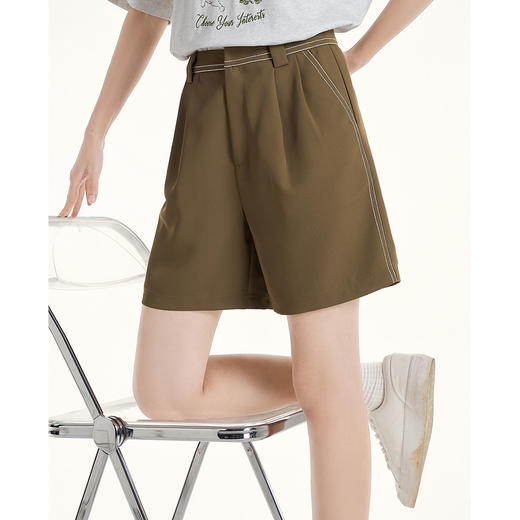 初语休闲裤女短裤2023年夏季新款薄款高腰直筒裤西装裤小个子裤子 商品图1