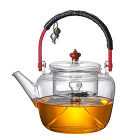 【金银鱼提梁蒸煮壶】玻璃烧水壶煮茶壶蒸茶烧水泡茶壶加厚蒸煮两用玻璃壶