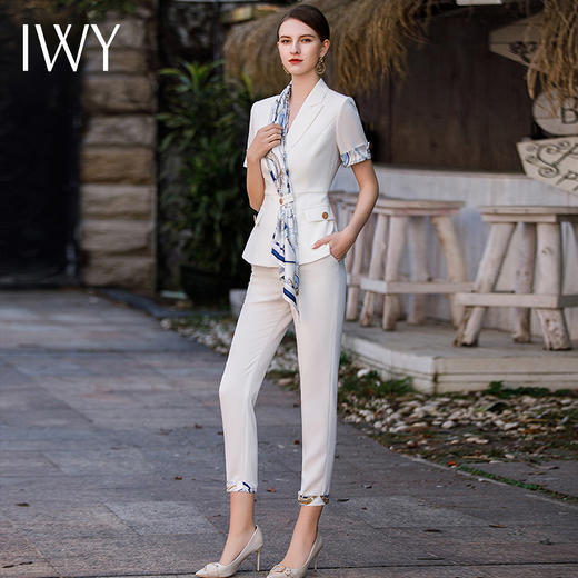 IWY/白色配丝巾职业西装套装女夏季款气质上班时尚休闲高端名媛工作服CP1785 商品图3