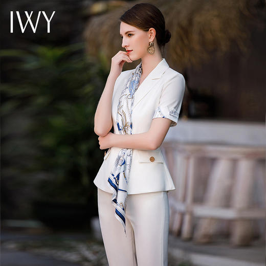 IWY/白色配丝巾职业西装套装女夏季款气质上班时尚休闲高端名媛工作服CP1785 商品图2