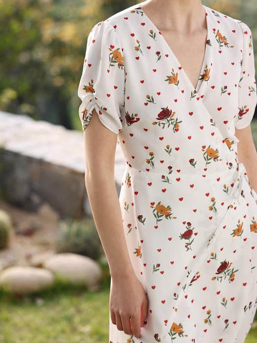 （小眠专属）HeyDress原创波斯菊印花裹身连衣裙女夏季收腰设计感气质碎花裙子 商品图1