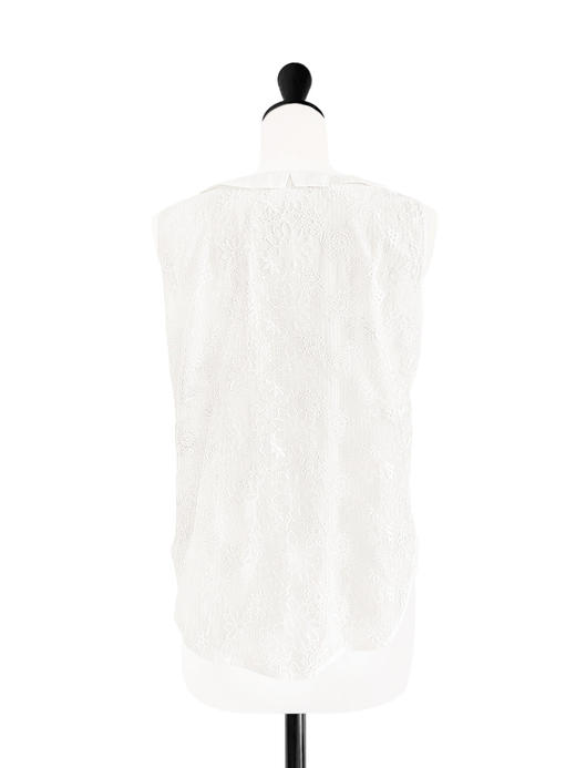 TYNVIE 拼布领圈无袖上衣- 织花白色 商品图10