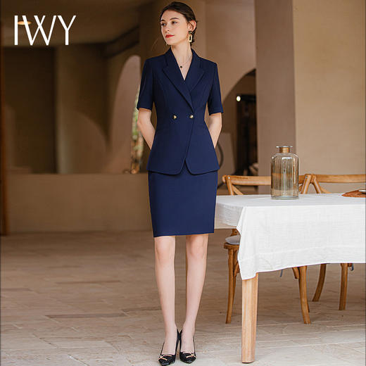 IWY/藏青色短袖职业西装套裙女夏季薄款气质上班时尚休闲高端工作服女CS1798 商品图0
