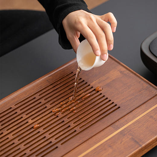 无闻/重竹茶盘/宽宏/连竹 家用简约茶台茶海抽屉储水式办公小型竹茶具托盘干湿两用（出水管需要单独购买） 商品图1