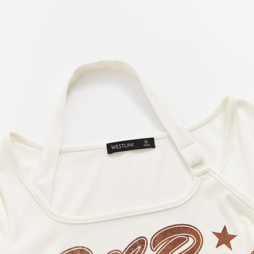 西遇挂脖短款T恤女新款抽绳辣妹不规则白色别致上衣D1331389 商品图5