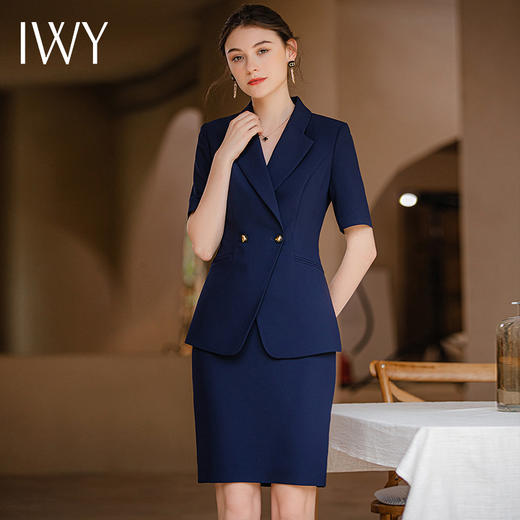 IWY/藏青色短袖职业西装套裙女夏季薄款气质上班时尚休闲高端工作服女CS1798 商品图2