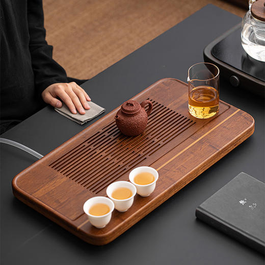 无闻/重竹茶盘/宽宏/连竹 家用简约茶台茶海抽屉储水式办公小型竹茶具托盘干湿两用（出水管需要单独购买） 商品图0