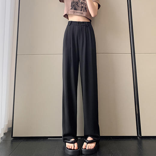 【王奕婷同款抖音爆款】黑色西装女夏季薄款高腰直筒裤休闲阔腿裤 商品图5