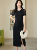 米思阳2024夏季新款优雅大方纯色短袖连衣裙网纱拼接弹力裙子1644 商品缩略图0