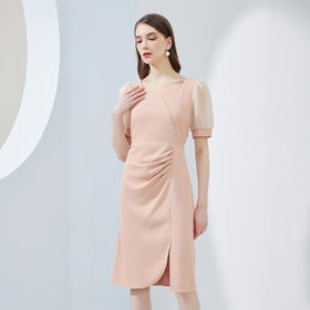 NF8F4斯尔丽瑟俪2023夏季新款泡泡袖公主范腰间褶皱显瘦连衣裙