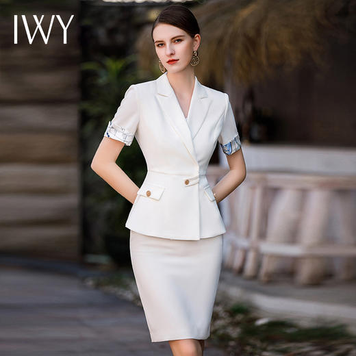 IWY/白色配丝巾职业西装套裙女夏季款气质上班时尚休闲高端名媛工作服CS1785 商品图2