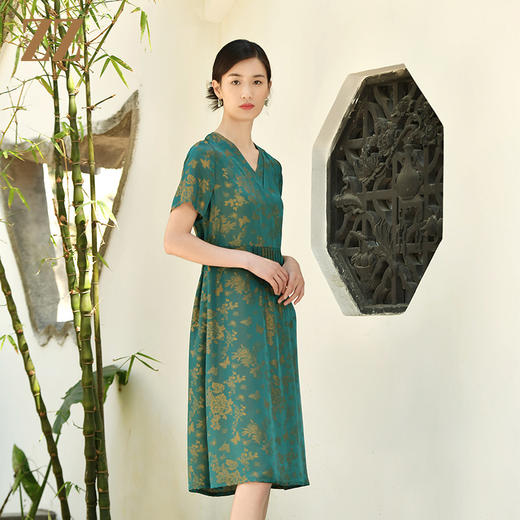 佐尔美夏季新款 国风气质小碎花桑蚕丝真丝连衣裙女E32LS53 商品图2