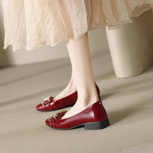 ZHR休闲方头豆豆鞋女2023新款配裙子夏季女鞋粗跟优雅通勤单鞋女 商品图3