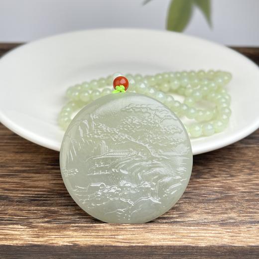 和田玉吊坠-水青山水圆牌 商品图0