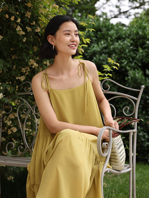 HeyDress法式吊带连衣裙女夏季宽松慵懒感交叉设计浪漫度假裙子 商品图0