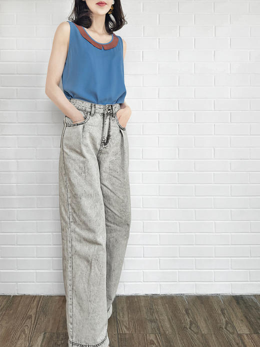 TYNVIE 拼布领圈无袖上衣- 蓝色 商品图5