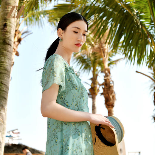 佐尔美夏季新款 时尚休闲小碎花桑蚕丝真丝连衣裙女E32LS49 商品图2
